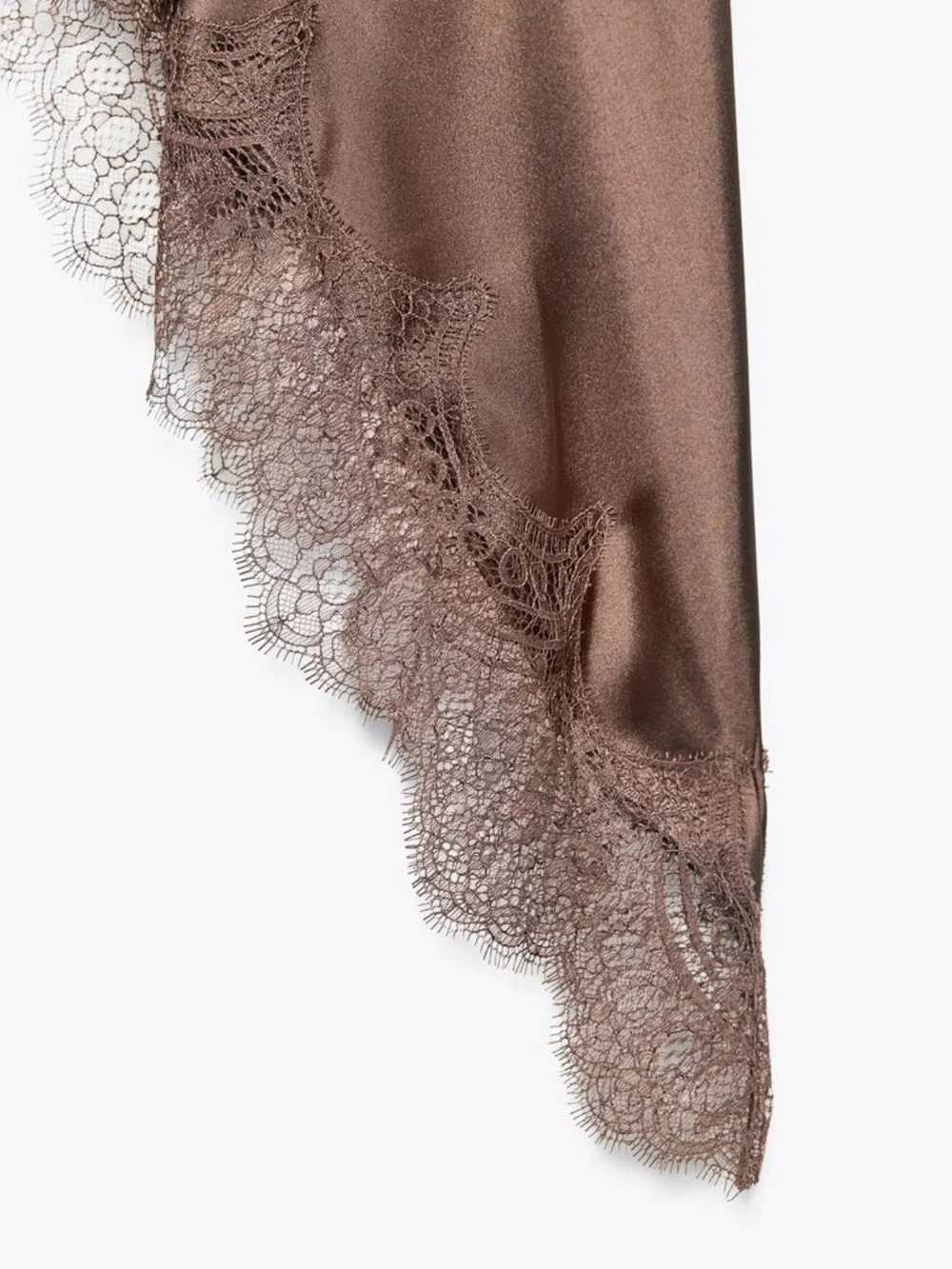 ZARA Satin Lace-Trim Slip Dress, Brown 8827|332 XL NWT - Picture 10 of 16
